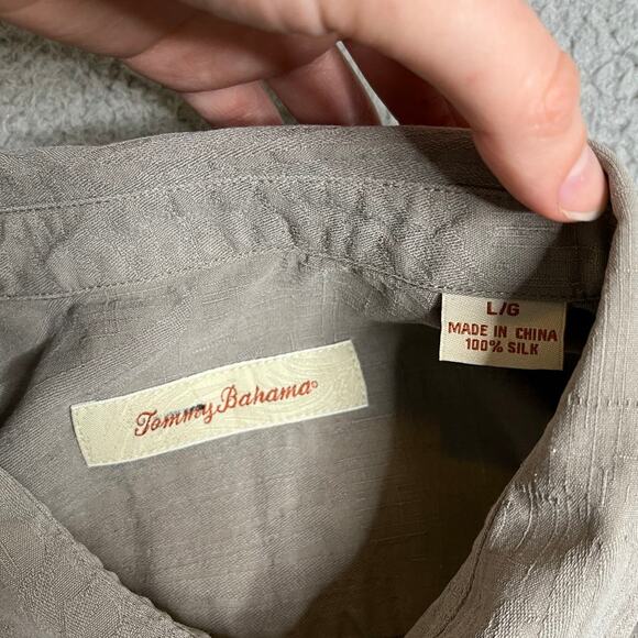 Tommy Bahama Button Shirt Large Silk Floral Tropical Beige Short Sleeve Beach - Picture 6 of 11